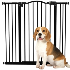 PawHut Puerta para Perros con Ancho Ajustable 76-104 cm Barrera de Seguridad para Perros con 2 Extensiones Negro