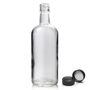 700ml Clear Glass Spirit Bottle With Black Cap