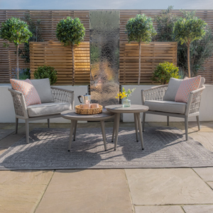 Maze - Monaco Rope Weave Lounge Set with 2 Round Coffee Tables - Cool Linen