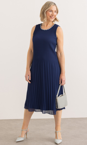 Anna Rose Embellished Pleated Midi Dress - Midnight