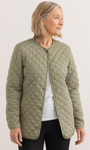 Anna Rose Quilted Collarless Jacket - Khaki
