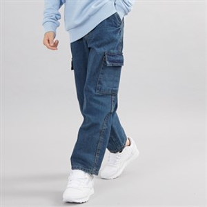 Brave Soul Boys Loose Fit Cargo Jeans Mid Blue