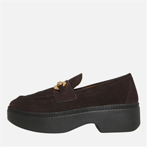 FitFlop Womens F-Luma Chunky-Snaffle Suede Demi-Wedge Loafers Chocolate Brown