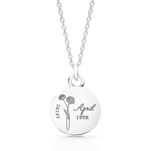 Signature Silver April Birth Flower & Date Disc Necklace