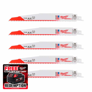 Milwaukee 48475026 Sawzall AX Demolition Blades for Wood 230mm x 5 TPI (5 Pack)