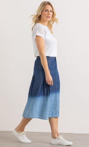 Dip Dye Cotton Denim Skirt - Blue