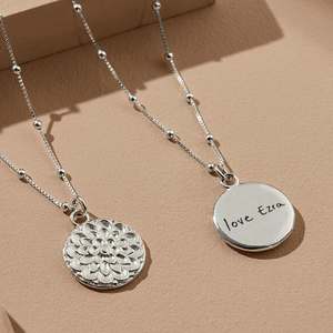 Silver Moon Flower Handwriting Necklace