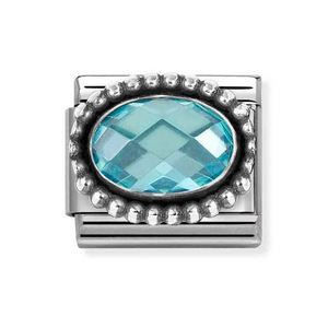 Classic Silver CZ Light Blue Oval Beaded Charm