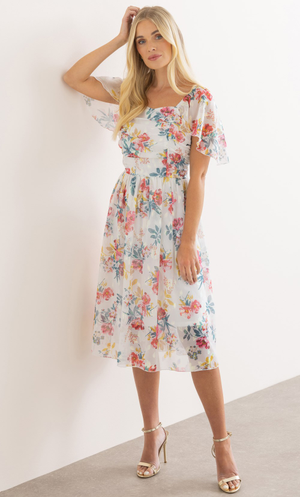 Floral Shimmer Printed Dress - Ivory Multi