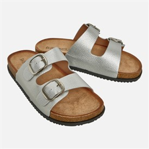 Brave Soul Womens Evie Double Buckle Sandals Metallic Silver