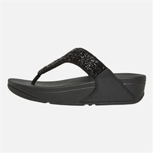 FitFlop Womens Lulu Shimmer Toe Post Sandals All Black
