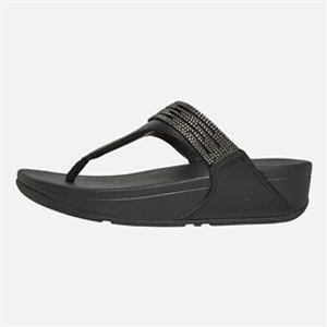 FitFlop Womens Lulu Lasercrystal Leather Toe Post Sandals All Black