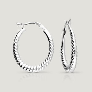 CANDY Cane Silver Twisted Oval Hoop Earrings