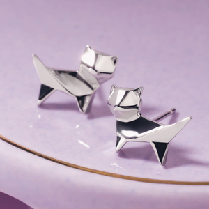 Silver Origami Kitty Stud Earrings