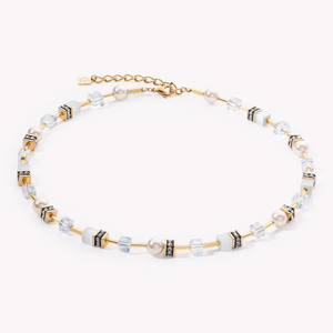 Classic GEOCUBE Necklace Gold Plated Crystal Pearl White