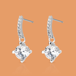 Signature Silver CZ Bar Drop Earrings