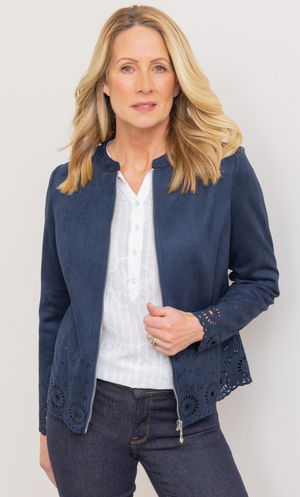 Anna Rose Laser Cut Suedette Jacket - Navy