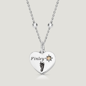 CANDY Love Silver Opal Heart Handprint/Footprint Engraving Necklace