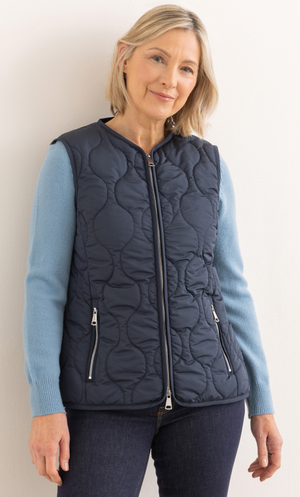 Anna Rose Quilted Collarless Gilet - Navy