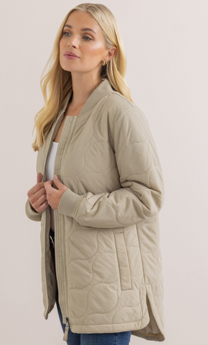 Quilted Zip Up Jacket - Stone