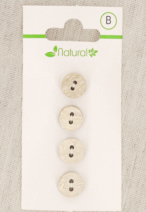 Carte de 4 boutons en bois naturel 10 mm 2 trous - Ronds