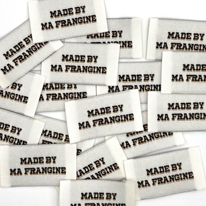 Lot de 5 étiquettes tissées à coudre Made By Ma Frangine - Noir et or