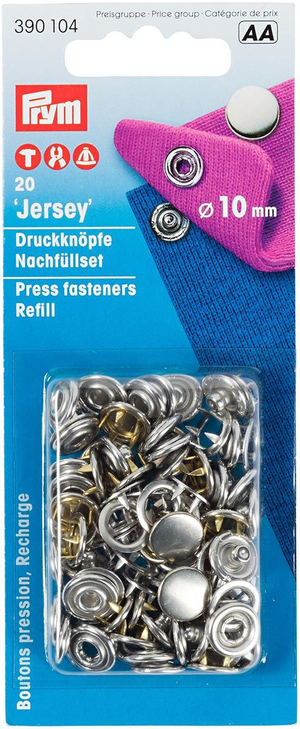 Recharge de 20 boutons pression jersey 10 mm Nickel