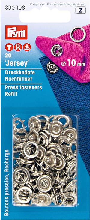 Recharge de 20 boutons pression jersey 10 mm Argent