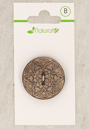 Carte de 1 bouton en bois naturel 28 mm 2 trous - Arabesques