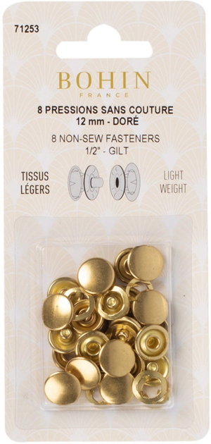 Boite de 8 pressions sans couture jersey 12 mm Bohin - Doré