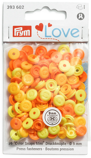 Set de 36 boutons pression Color Snaps Mini 9 mm Optique - Jaune, jaune orangé et orange