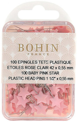 Boite de 100 épingles à tête plastique étoiles rose clair Bohin