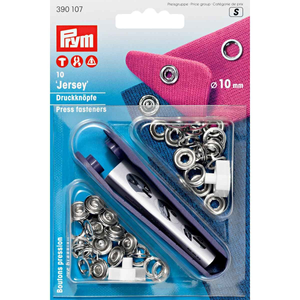 Boite de 10 boutons pression jersey Argent avec outil 10 mm