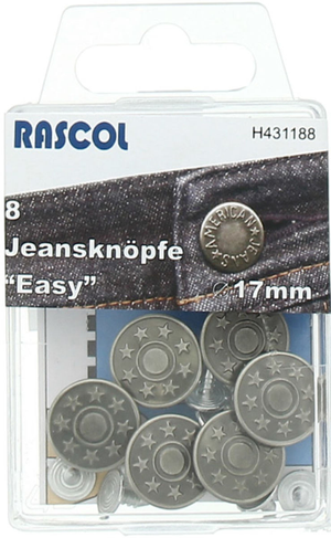 Boite de 8 boutons jeans 17mm Rascol - Argent mat étoiles