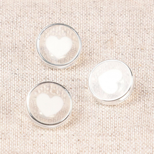Bouton transparent coeur 11 mm - Blanc
