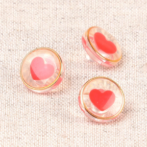 Bouton transparent coeur 11 mm - Rouge