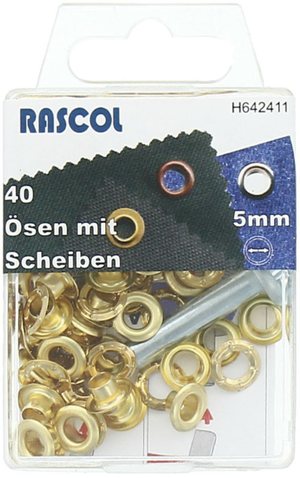 Boite 40 oeillets 5 mm avec outil de pose Rascol - Or
