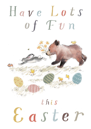 Cute Illustrated Bear and Hare Easter Card