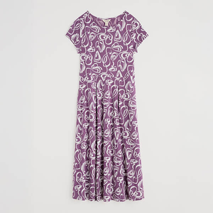 Seasalt Short Sleeve April Dress Sculpture Line Light Damson Size 18