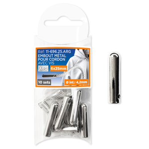 Set de 10 embouts métal pour cordons avec vis - Argent