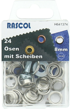 Boite 24 oeillets 8 mm avec outil de pose Rascol - Argent