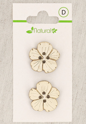 Carte de 2 boutons en bois naturel 21 mm 4 trous - Fleurs