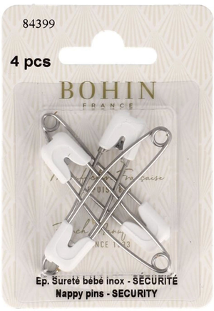 Carte de 4 épingles de sûreté bébé inox avec sécurité Bohin