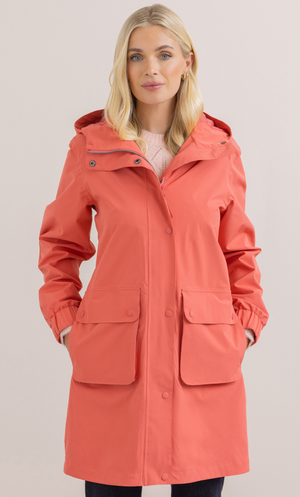 Hooded Waterproof Raincoat - Coral
