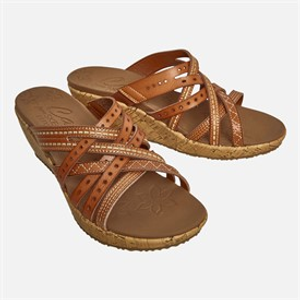 SKECHERS Womens Beverlee Hot Spring Wedge Sandals Luggage Brown