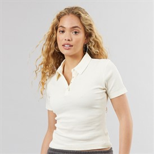 Brave Soul Womens Georgie Polo Top Off White