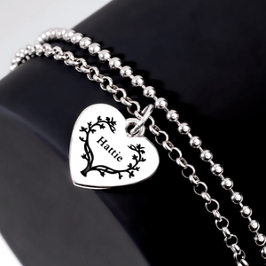 Signature Silver Tree Heart & Name Double Chain Bracelet