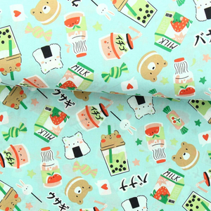 Tissu popeline de coton - Moumo vert et rouge