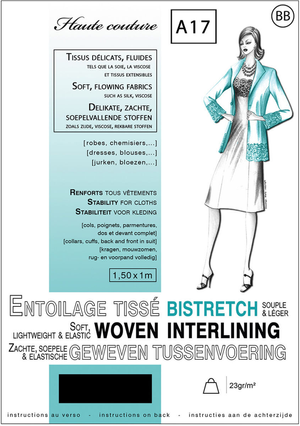 Entoilage tissé bistretch thermocollant noir 1,0 x 1,5 m - Tissus délicats