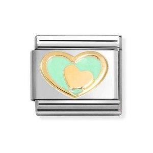 Classic Gold Green Heart-In-Heart Enamel Charm